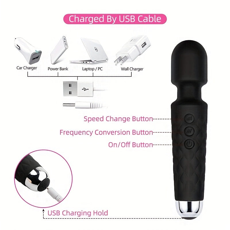 Vibrations Pattern Powerful Quiet Rechargeable Magic Wand Massager