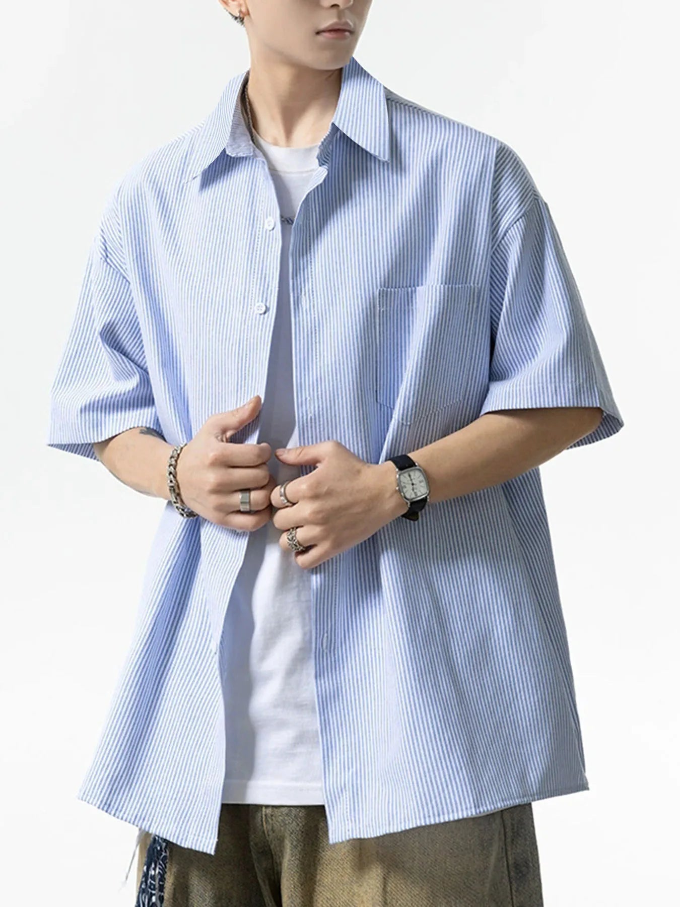 Striped shirt men's loose retro trend in spring and autumn