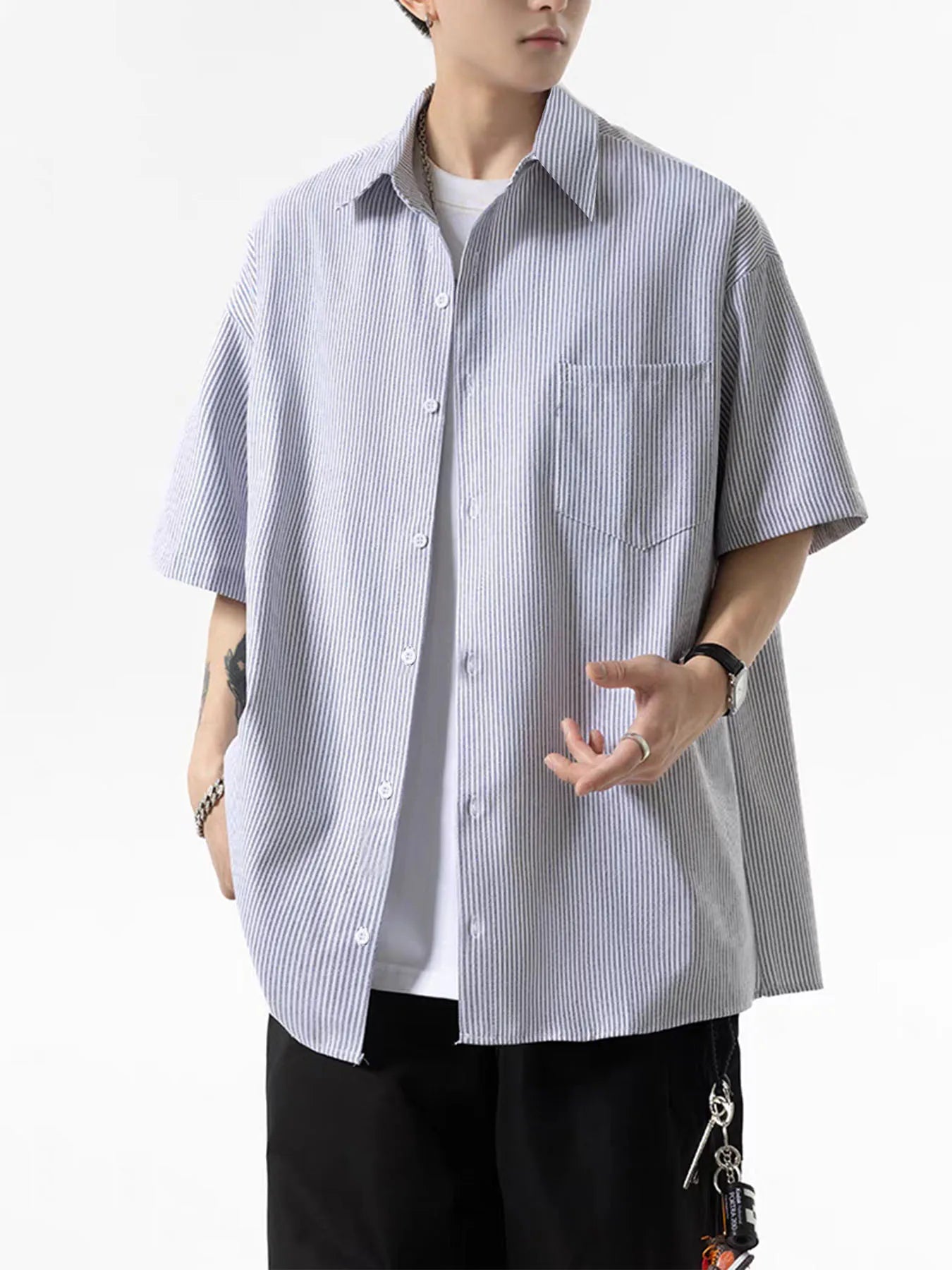 Striped shirt men's loose retro trend in spring and autumn