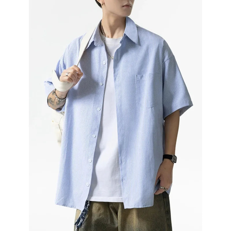 Striped shirt men's loose retro trend in spring and autumn