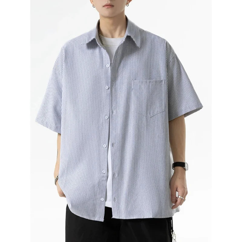 Striped shirt men's loose retro trend in spring and autumn