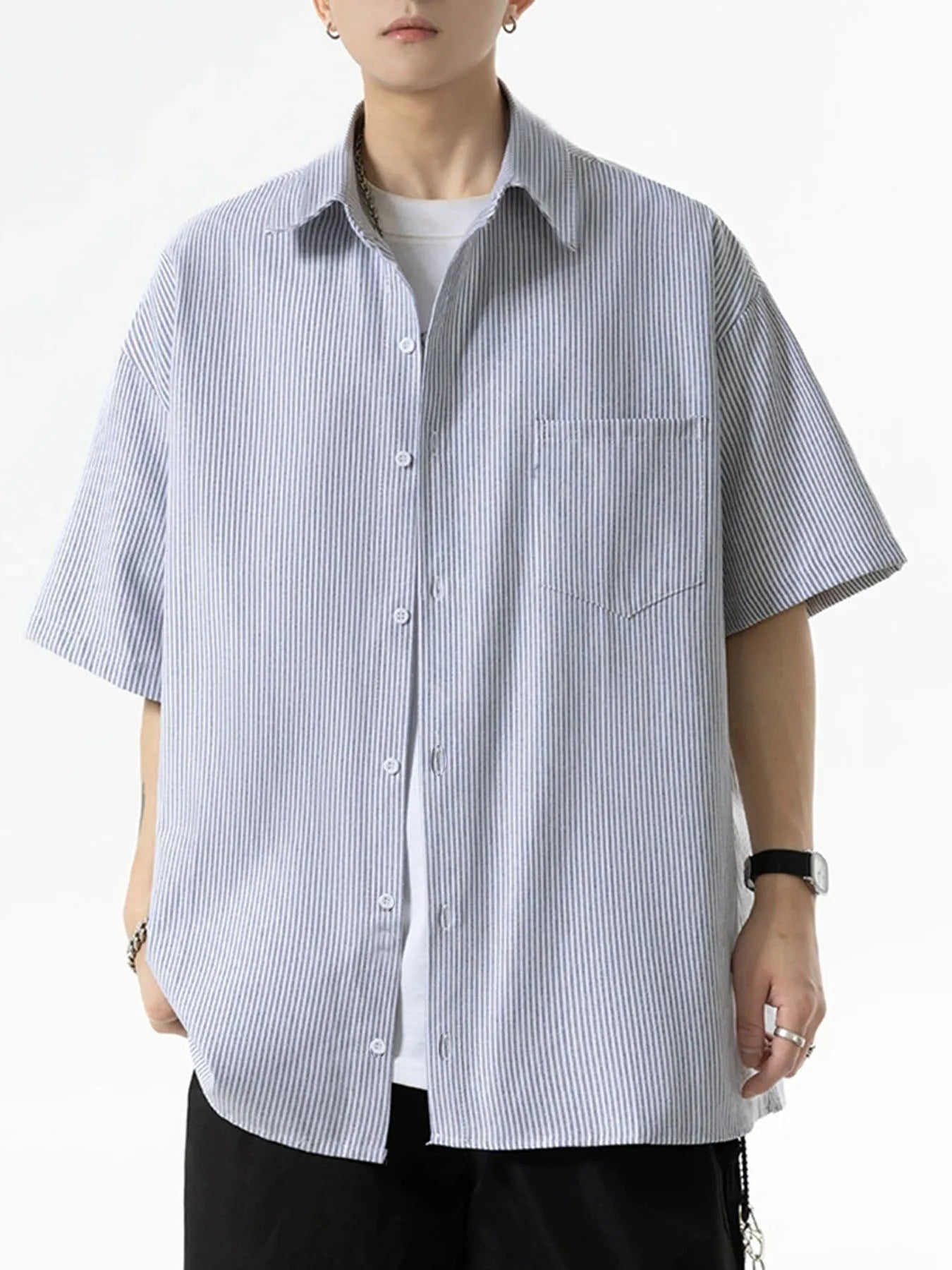 Striped shirt men's loose retro trend in spring and autumn