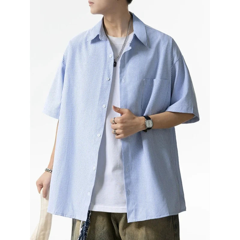 Striped shirt men's loose retro trend in spring and autumn