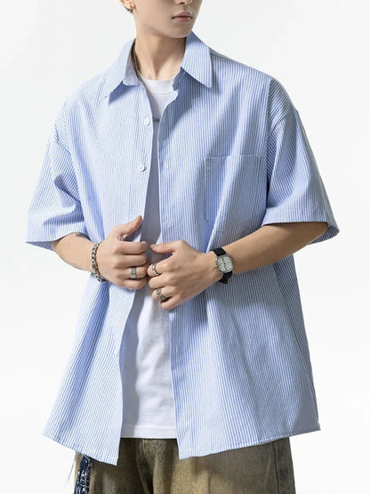 Striped shirt men's loose retro trend in spring and autumn