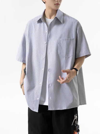 Striped shirt men's loose retro trend in spring and autumn