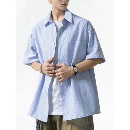 Striped shirt men's loose retro trend in spring and autumn