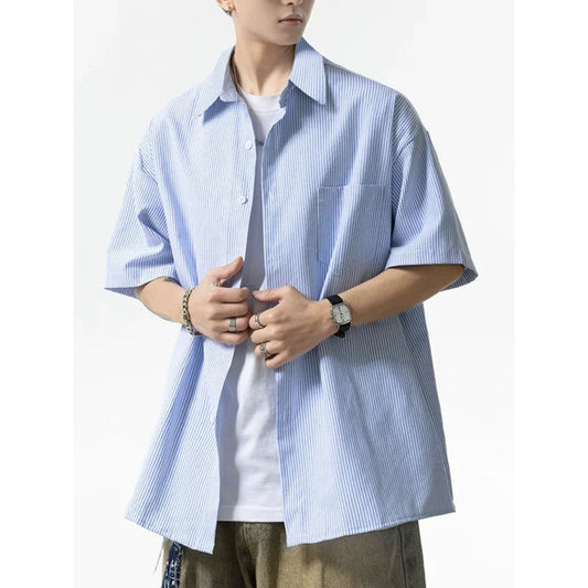 Striped shirt men's loose retro trend in spring and autumn