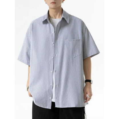 Striped shirt men's loose retro trend in spring and autumn