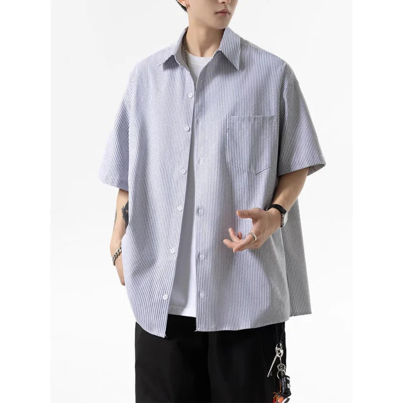 Striped shirt men's loose retro trend in spring and autumn