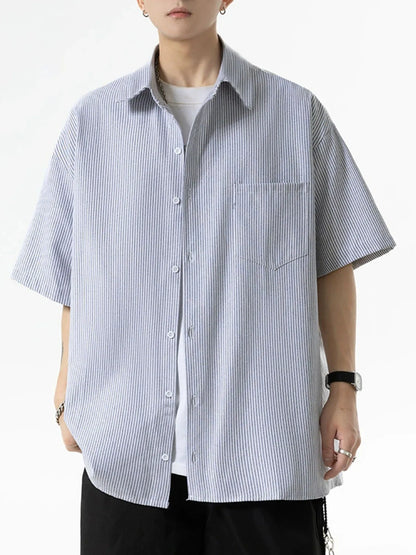 Striped shirt men's loose retro trend in spring and autumn