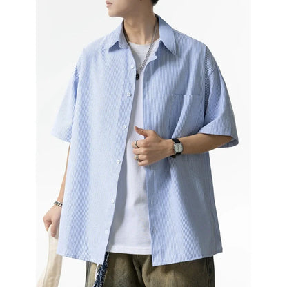 Striped shirt men's loose retro trend in spring and autumn