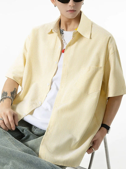 Striped shirt men's loose retro trend in spring and autumn