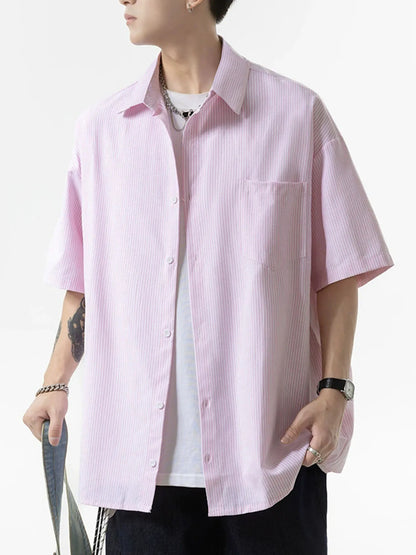 Striped shirt men's loose retro trend in spring and autumn