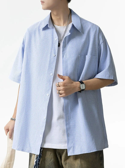 Striped shirt men's loose retro trend in spring and autumn